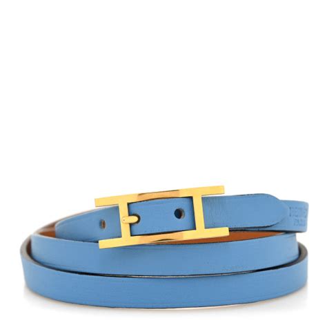 HERMES Swift Hapi 3MM Triple Tour Wrap Bracelet S Bleu .